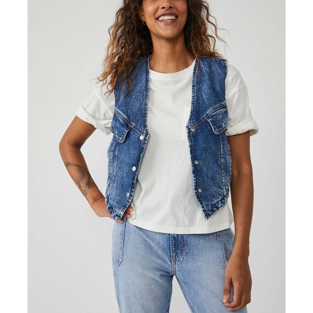 🆕 NWT Free People Florence Ranch Vest / Light Blue